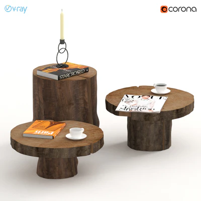 A set of dark tables of stumps and slabs. — Ver 1