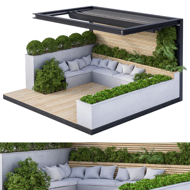 Roof Garden and Landscape Furniture with Pergola 02 — Скачать