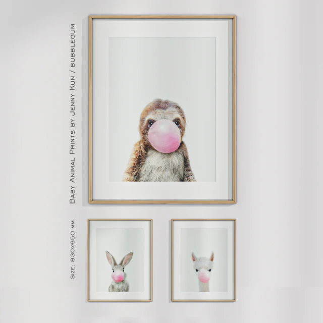 Baby Animal Prints by Jenny Kun / Bubblegum. Size: 830x650mm. — Descargar