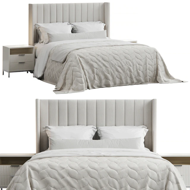 Qween Wingback Striped Headboard Bed — Descargar