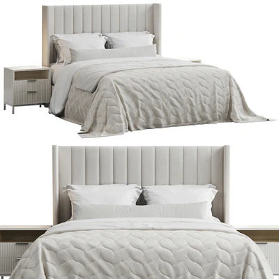 Qween Wingback Striped Headboard Bed — Ver 3