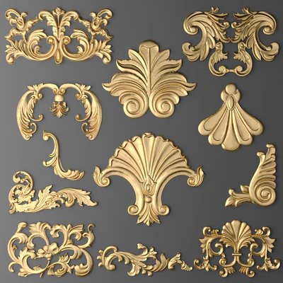 Лепные элементы, набор, Лепнина, luxury, золотой декор, резьба, лепка, лепной, корона, картуш, набор, классическая — Вид 2