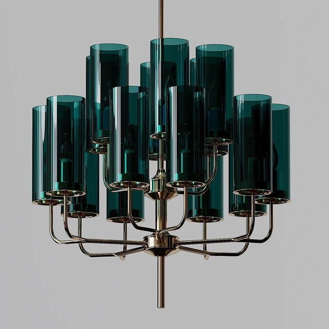 Brass & Blue Glass Tube Chandelier by Hans Agne Jakobsson — Descargar