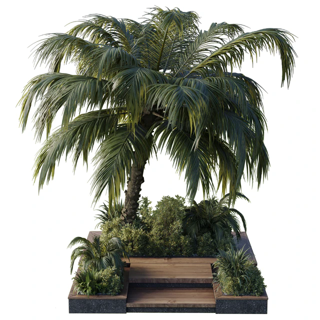 Collection Outdoor plant 102 garden pot tree palm bush fern grass concrete base — Скачать