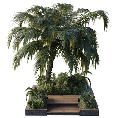 Collection Outdoor plant 102 garden pot tree palm bush fern grass concrete base — Вид 1