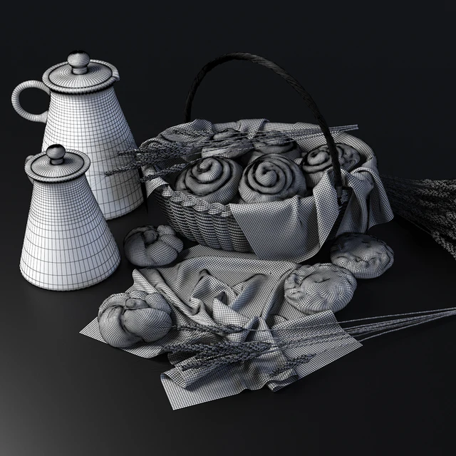 Composition with buns in a wicker basket — Descargar