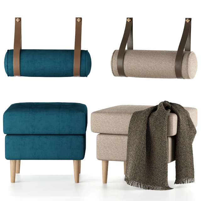 Set of poufs Siteno and Deans in 6 colors (Barhat Blue / Ocean / Gray; Textile Yellow / Blue / Light) from Divanru — Descargar