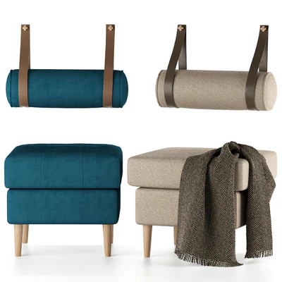 Set of poufs Siteno and Deans in 6 colors (Barhat Blue / Ocean / Gray; Textile Yellow / Blue / Light) from Divanru — Ver 3