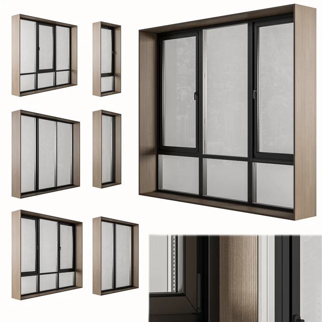 Black Modern Window with Wooden Frame - Windows Set 06 — Descargar