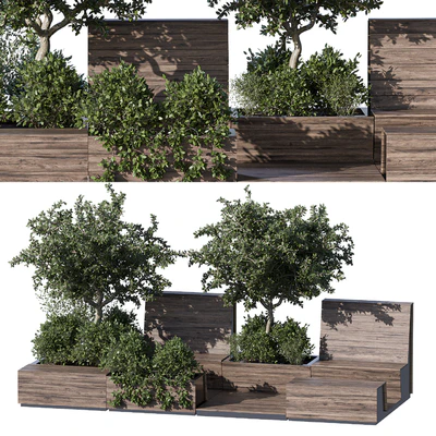 Parklet with bushes and trees - recreation area in the park and urban environment — Ver 3