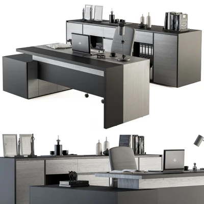 Boss Desk Gray Wood and Black - Office Furniture 248 — Ver 1
