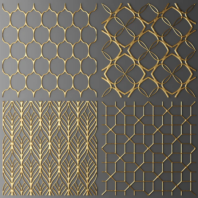 Set. The panel, grille. Panel, grille. Lattice, panel, pattern, art, abstraction, decorative, interior, wall decor, gold, luxury — Descargar