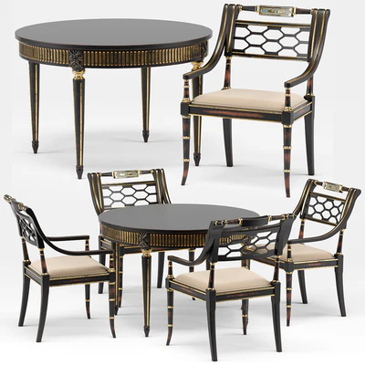 Sophy's Regency Armchair, Gustavian Round Dining Table — Ver 1