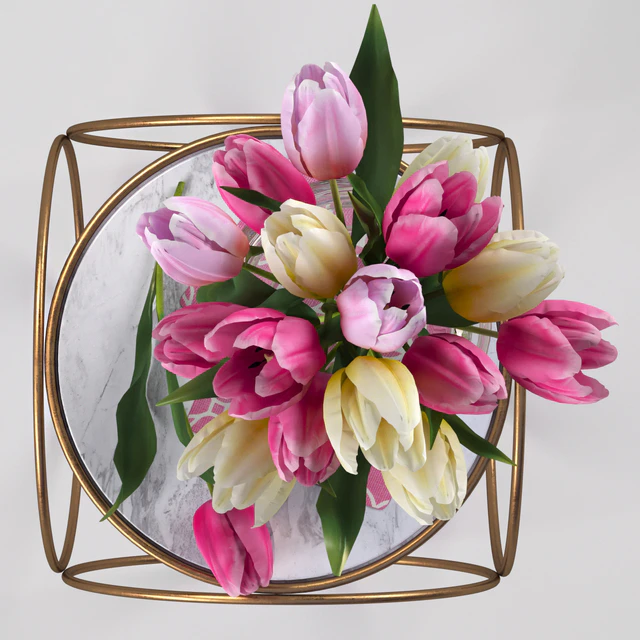Pottery Barn Kids. Marble Top Side Table. Bouquet of tulips — Скачать