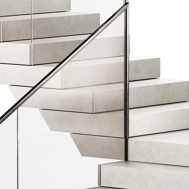 Stairs 3. Stone steps. Metal glass railings. 2 color options - marble and concrete. — Descargar