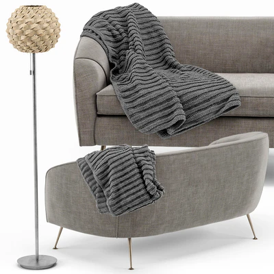 Stella Mid-Century Loveseat, Urchin Rattan Floor Lamp — Ver 2