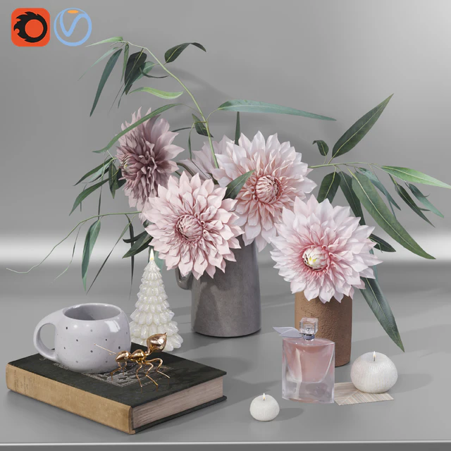 Garden Marigold Dahlia flowers decor set — Descargar