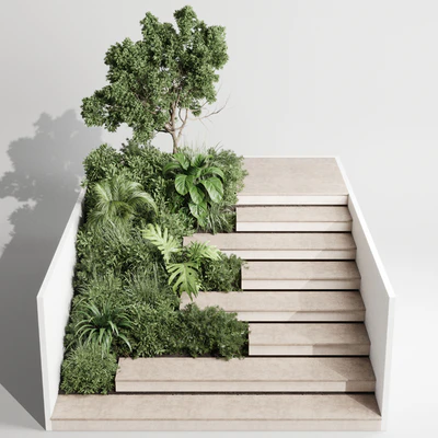 Entrance and exit stairs with furniture and garden 03 — Ver 2