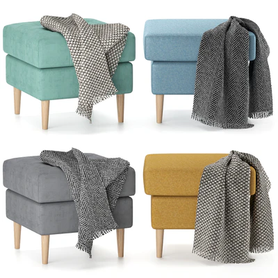 Set of poufs Siteno and Deans in 6 colors (Barhat Blue / Ocean / Gray; Textile Yellow / Blue / Light) from Divanru — Ver 4