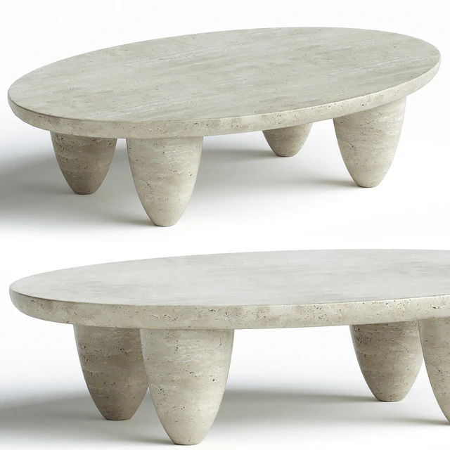 Contemporary Minimal Round Coffee Center Table in Travertine Stone Natural Pores — Скачать