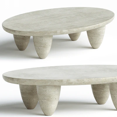 Contemporary Minimal Round Coffee Center Table in Travertine Stone Natural Pores — Вид 3