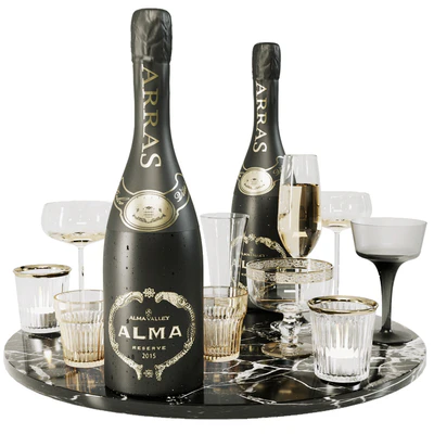 Collection of sparkling wine with crystal glasses and marble tray — Ver 1