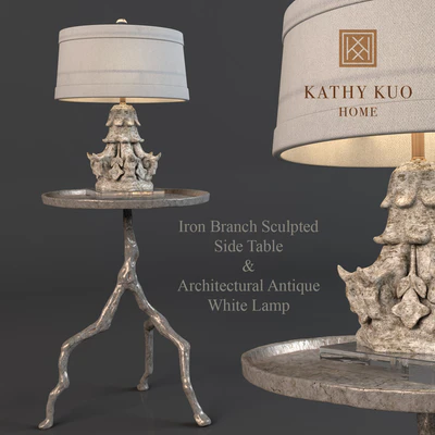 Architectural Antique White Lamp and Iron Table — Вид 1