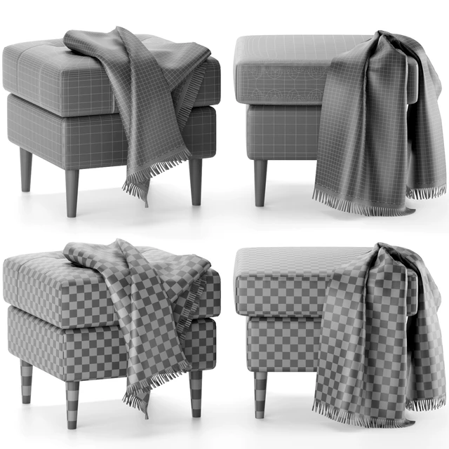 Set of poufs Siteno and Deans in 6 colors (Barhat Blue / Ocean / Gray; Textile Yellow / Blue / Light) from Divanru — Descargar