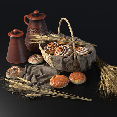 Composition with buns in a wicker basket — Ver 5