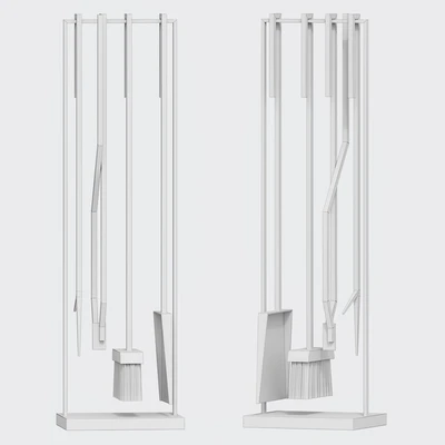 Cb2 4 Piece Bend Raw Steel Standing Fireplace Tool Set — Ver 3