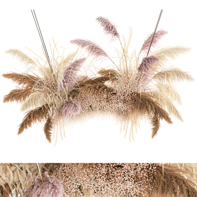Suspended installation of dried flowers from pampas, Pampas grass, suspension, branches, wedding decoration. Bouquet 200. — Ver 5