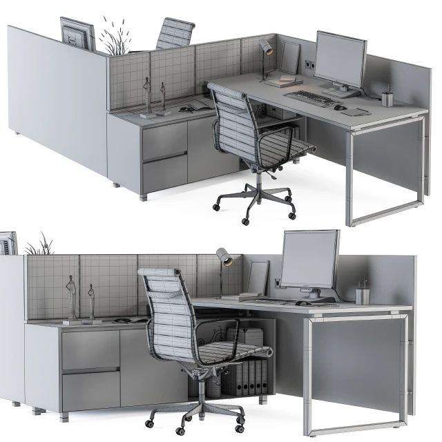 Office Desk Set Cream and Wood — Descargar