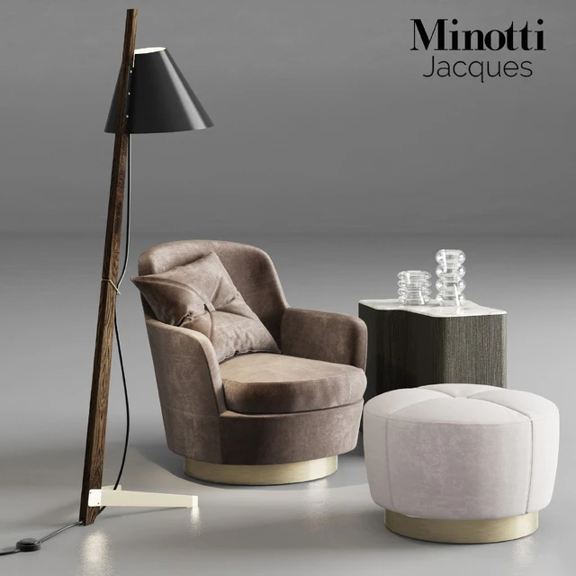 Minotti Jacques Armchair and Pouf — Скачать