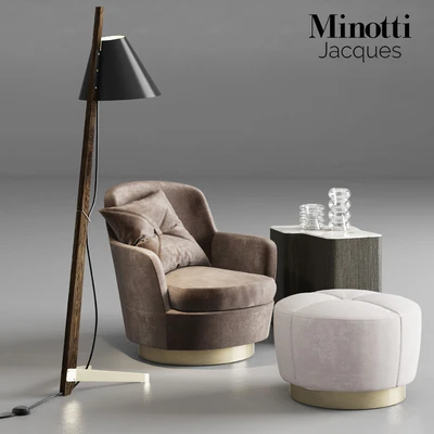 Minotti Jacques Armchair and Pouf — Вид 1