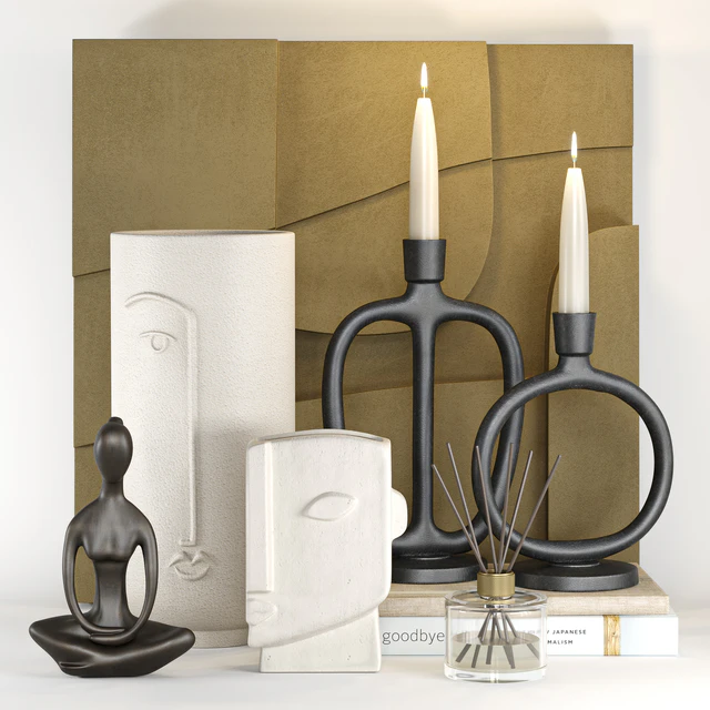 Decorative set with a statuette, vases and candle holders — Descargar