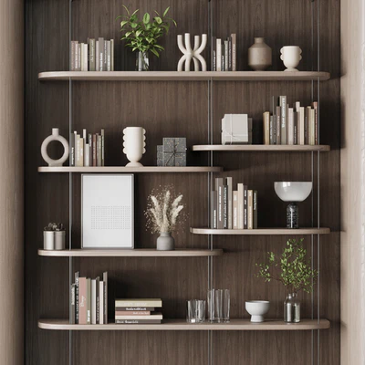 Cabinet Furniture - Wooden Shelves Decorative With Plants and Book 06 — Вид 2