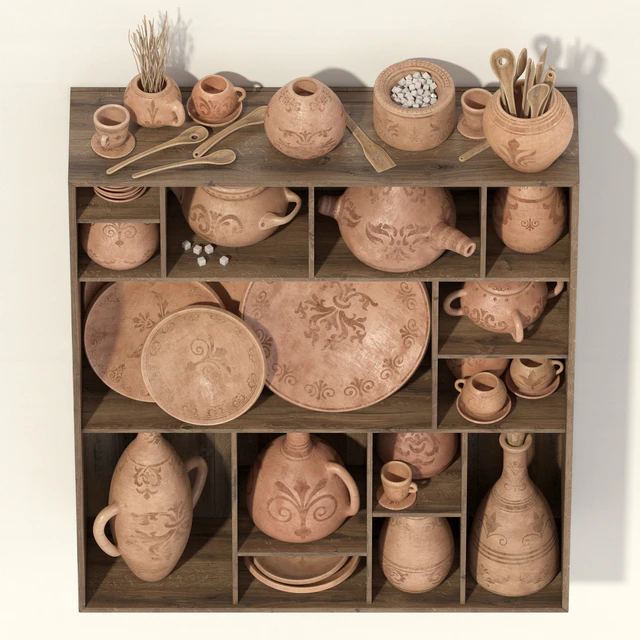 Dishes clay pattern n1 / Стеллаж Посуда из глины с узорами — Скачать