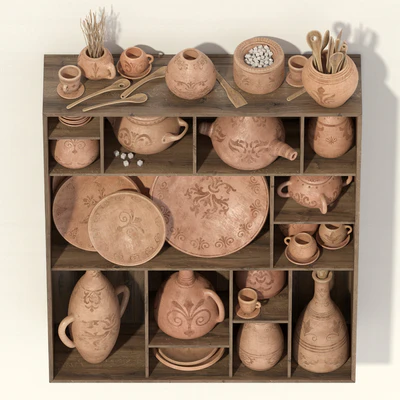 Dishes clay pattern n1 / Стеллаж Посуда из глины с узорами — Вид 2