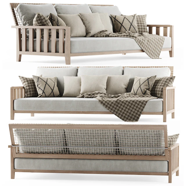 Three-seater garden sofa with plaid / Трехместный садовый диван с пледом — Скачать
