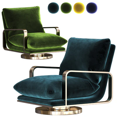 Rare Milo Baughman Brass Base Swivel Lounge Chairs Pair — Вид 1