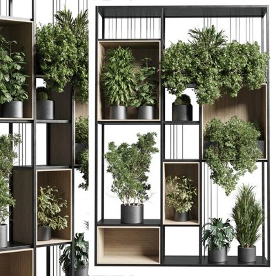 Standing metal shelf with a set 384 of plants in metal boxes corona — Ver 4