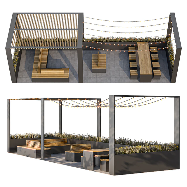 City parklet with garland — Descargar