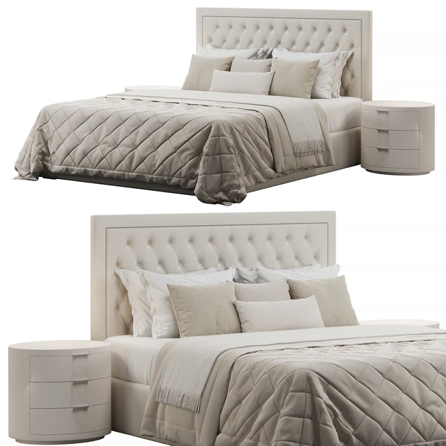 Tufted Upholstered Beige  Headboard Bed — Скачать