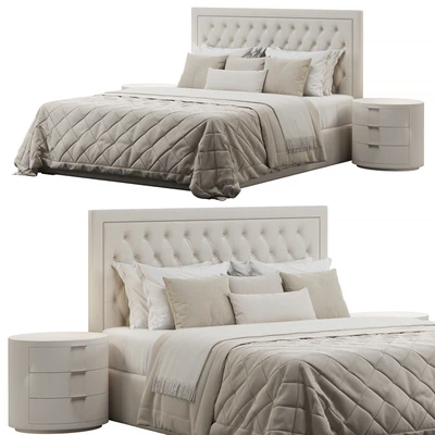 Tufted Upholstered Beige  Headboard Bed — Вид 1