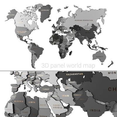 Wooden panel - world map GRAY — Ver 1