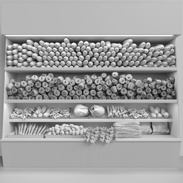 Showcase in a supermarket with fresh fruits and vegetables. Food — Descargar