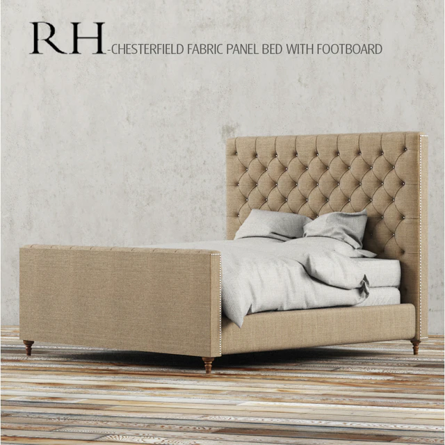 RH - CHESTERFIELD FABRIC PANEL BED WITH FOOTBOARD — Descargar