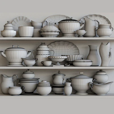 Classic set of dishes from porcelain. Service, kitchen accessories — Ver 2