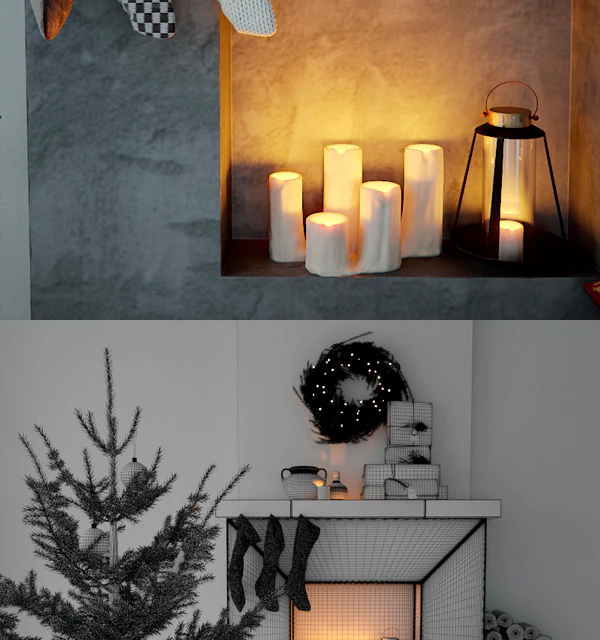 Fireplace with Christmas decor — Descargar