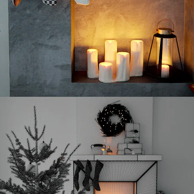 Fireplace with Christmas decor — Ver 3